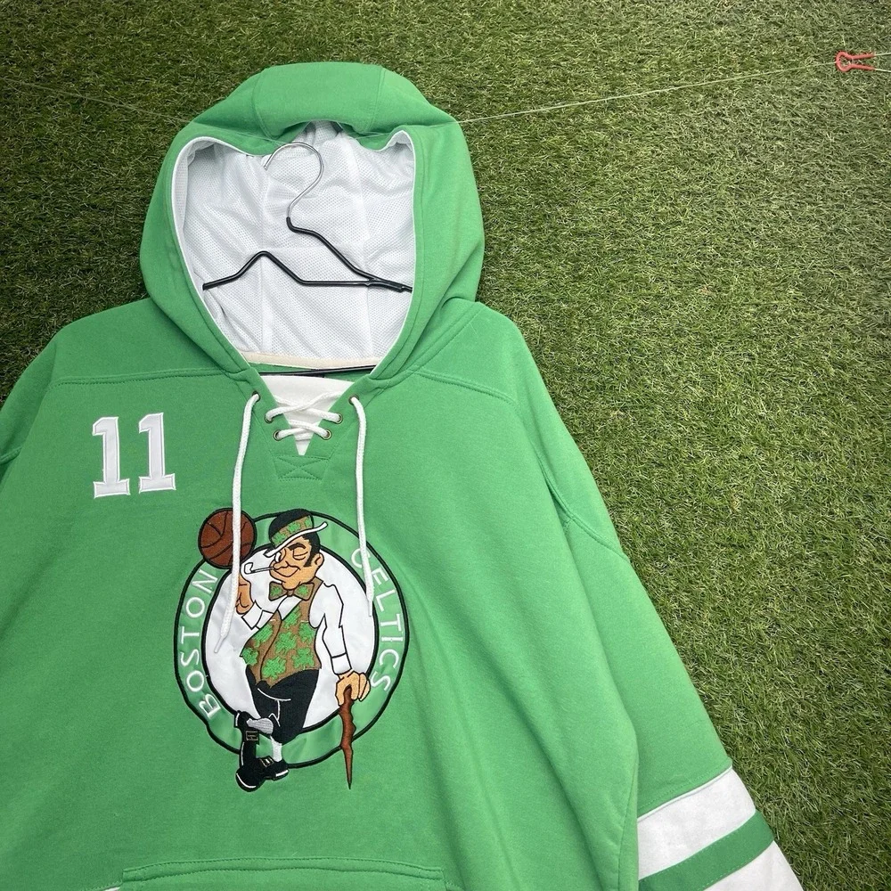 Boston Celtics Jersey Hoodie Mens XL Sweatshirt #11 Kyrie Irving Hockey Green